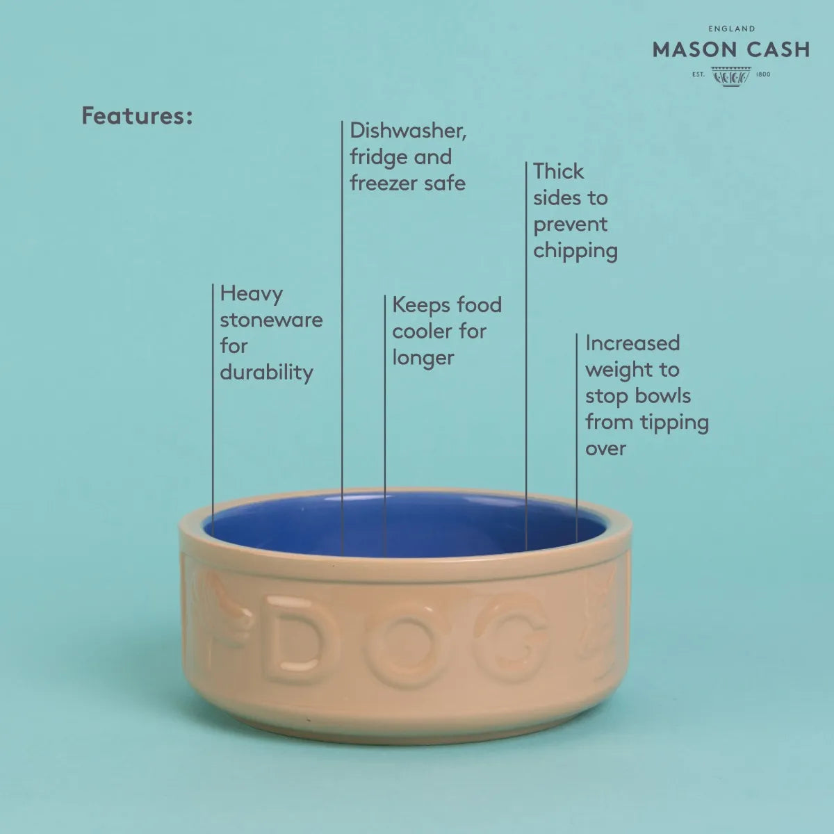 Mason Cash Blue Lettered Dog Bowl 15cm