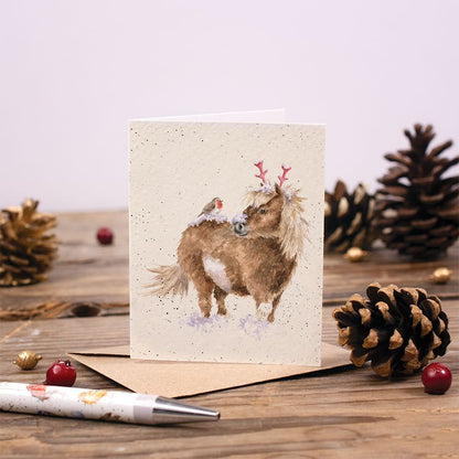 'ONE HORSE OPEN SLEIGH' HORSE MINI CHRISTMAS CARD