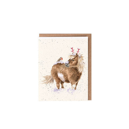 'ONE HORSE OPEN SLEIGH' HORSE MINI CHRISTMAS CARD