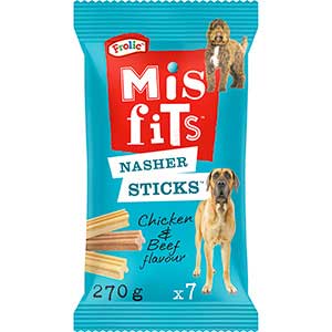 Misfits Nasher Sticks Large Breed Adult Dog Treats with Chicken and Beef 270g